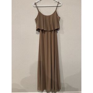 Show Me Your Mumu Bohemian Caitlin Ruffle Maxi Dress Flowy Small Taupe